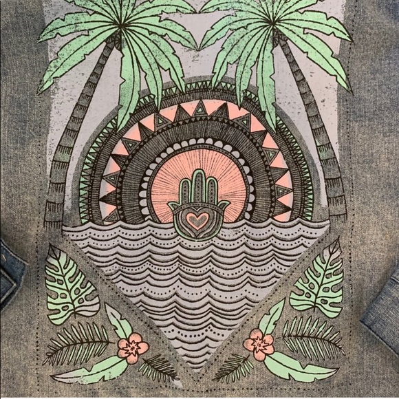 RARE SPIRITUAL GANGSTER Hamsa Graphic Denim Jacket - Picture 7 of 13